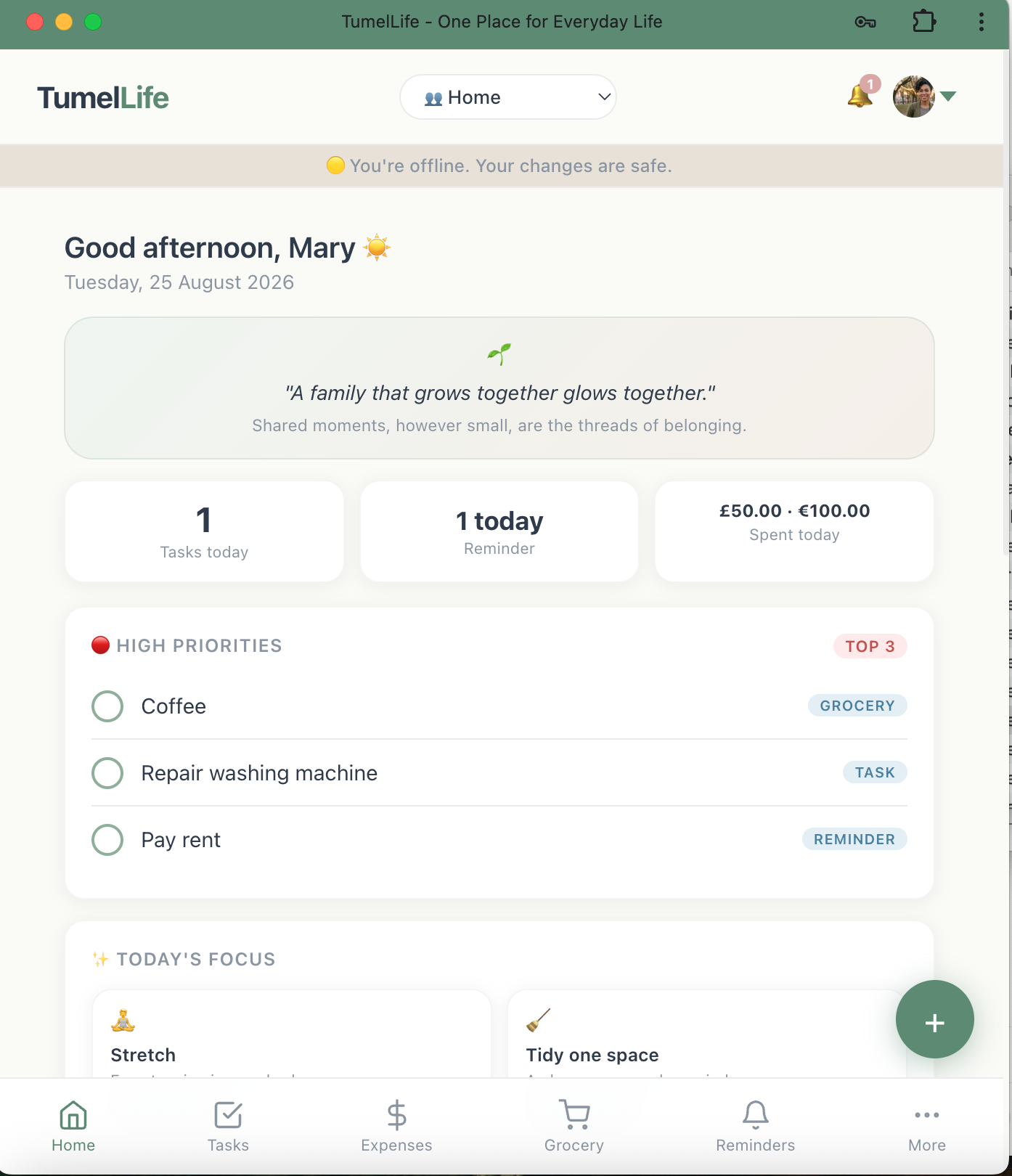 TumelLife working offline